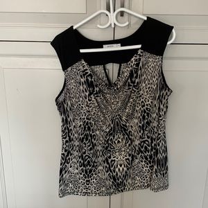 Sleeveless top, size XL , black white & gray animal print